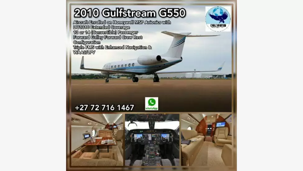 2010 Gulfstream G550 For Sale - Gauteng